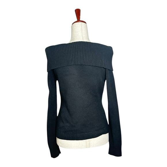 PrettyGarden Black Off-Shoulder Ribbed Sweater Top Cozy Date Night Minimal M - Picture 4 of 10
